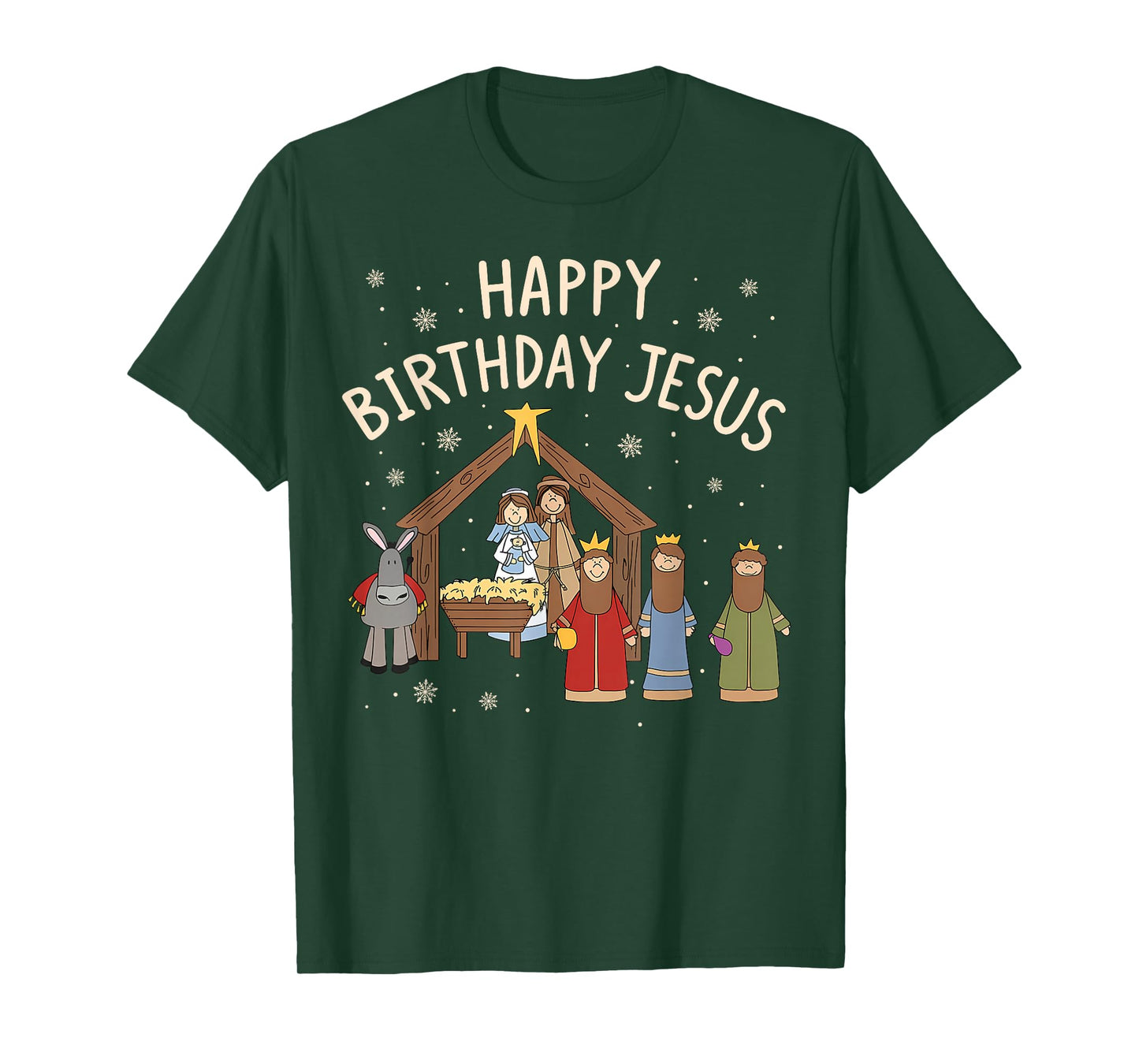 Nativity Happy Birthday Jesus Christmas Christian T-Shirt