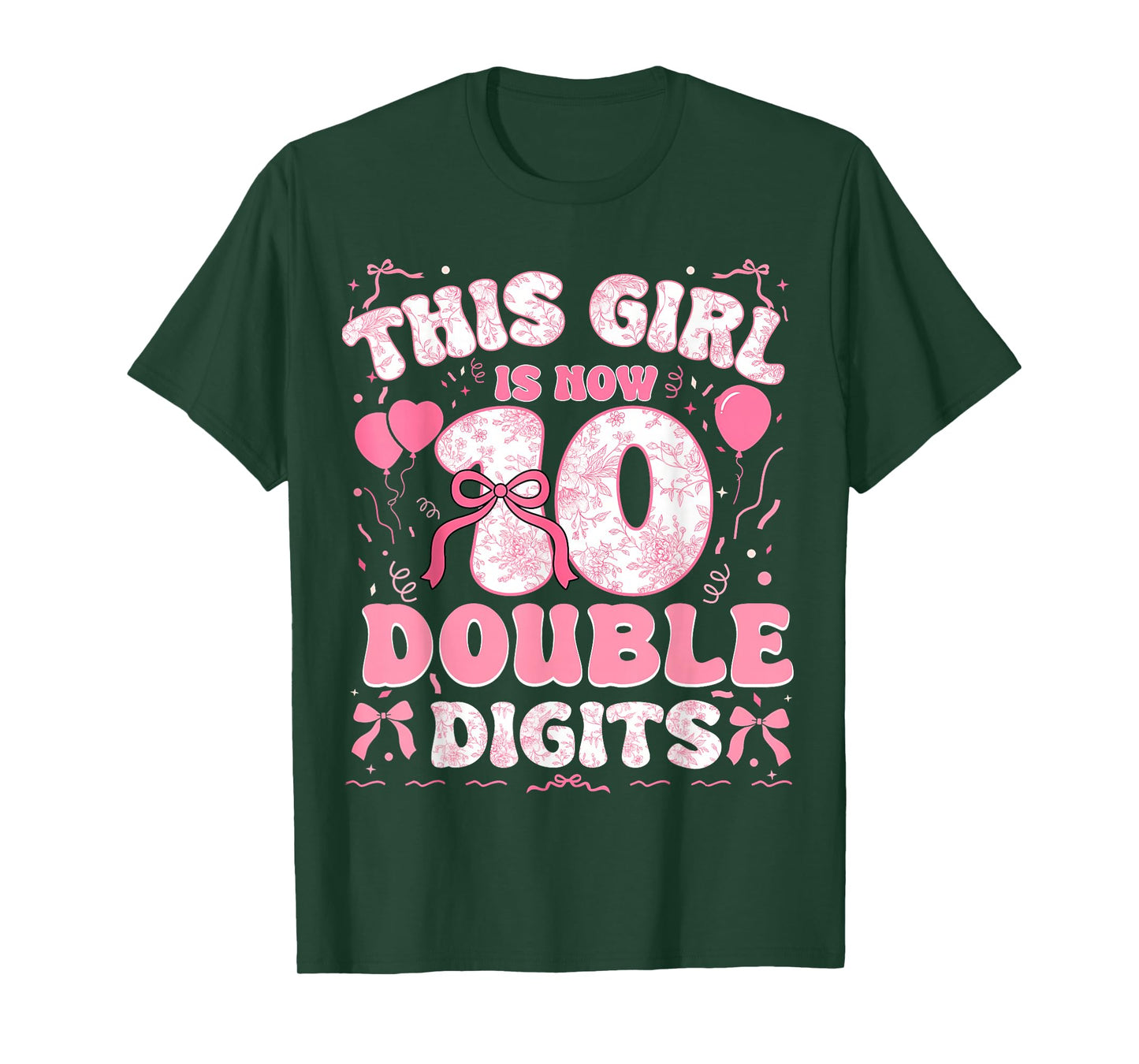 10th Birthday This Girl is Now 10 Double Digits Coquette Bow T-Shirt