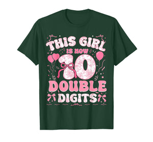 10th Birthday This Girl is Now 10 Double Digits Coquette Bow T-Shirt