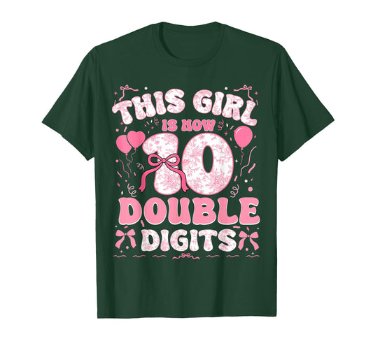 10th Birthday This Girl is Now 10 Double Digits Coquette Bow T-Shirt