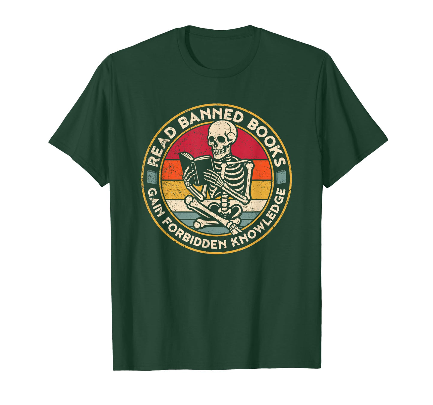 Funny Read Banned Books Retro Book Lover Reading Skeleton T-Shirt