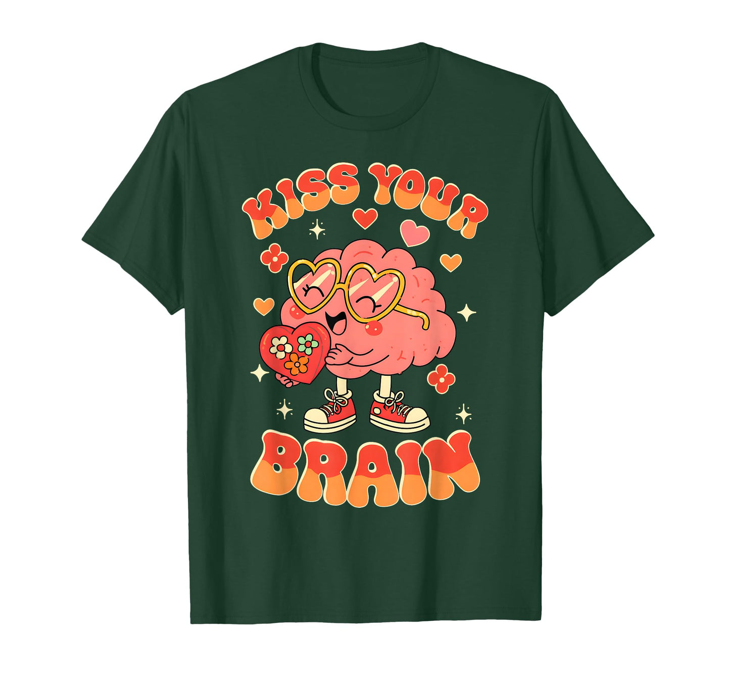 Valentine Kiss Your Brain Retro Teacher Squad Heart Kid T-Shirt