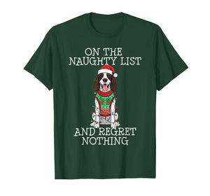 Funny Christmas English Springer Spaniel Naughty List T-Shirt