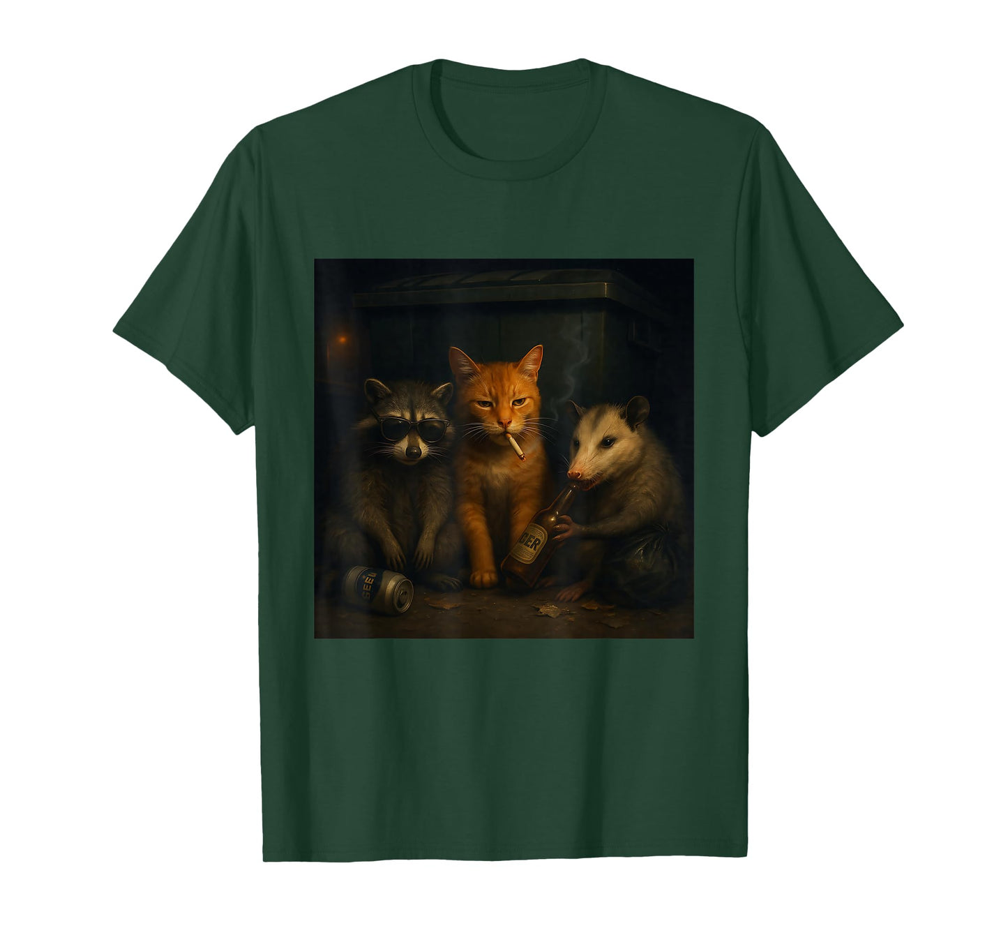Cat Smoking Cigarette Racoon Opossum Funny Meme Cat T-Shirt