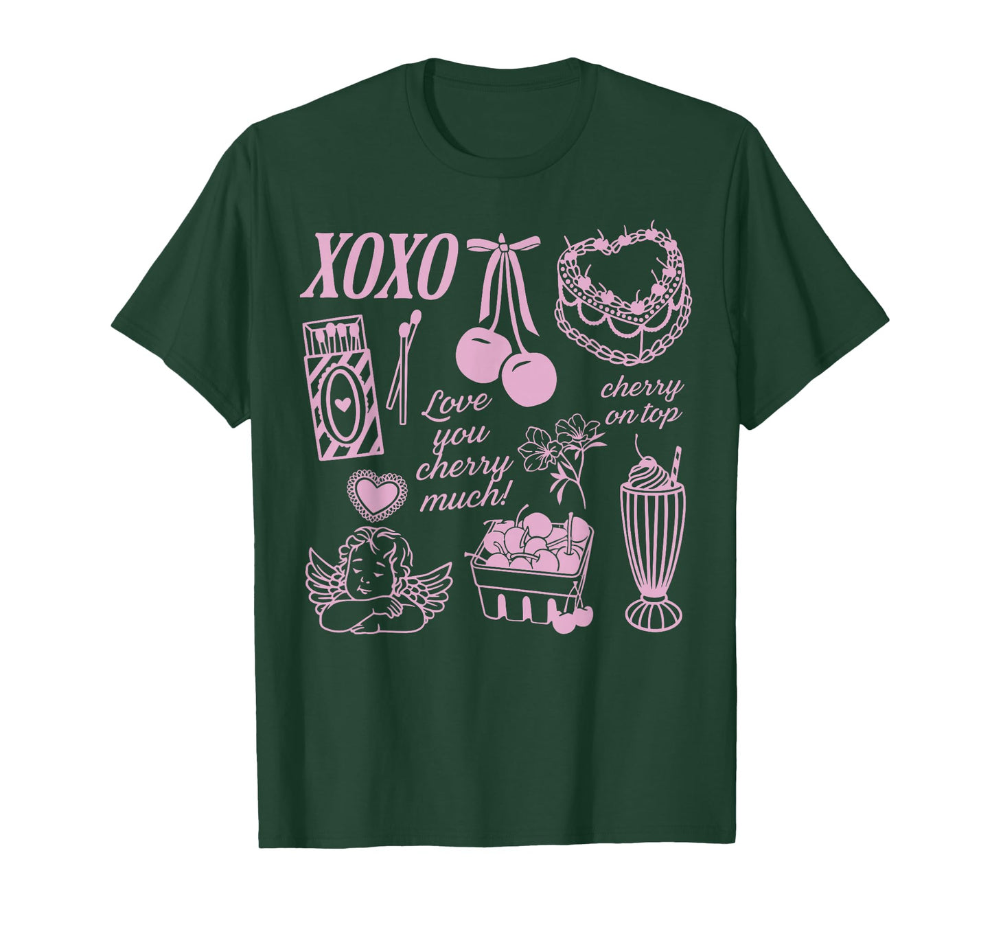 Cherry Cake XOXO Heart Womens Valentines Day T-Shirt