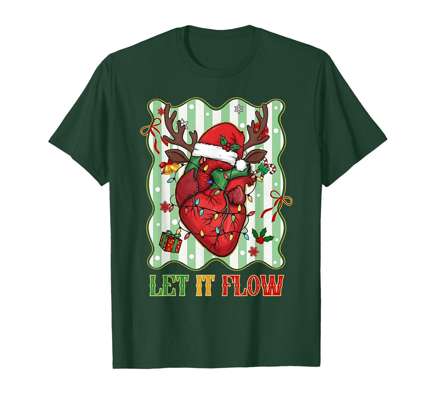 Funny Let It Flow Anatomy Heart Cardiac Nurse Santa Hat Xmas T-Shirt
