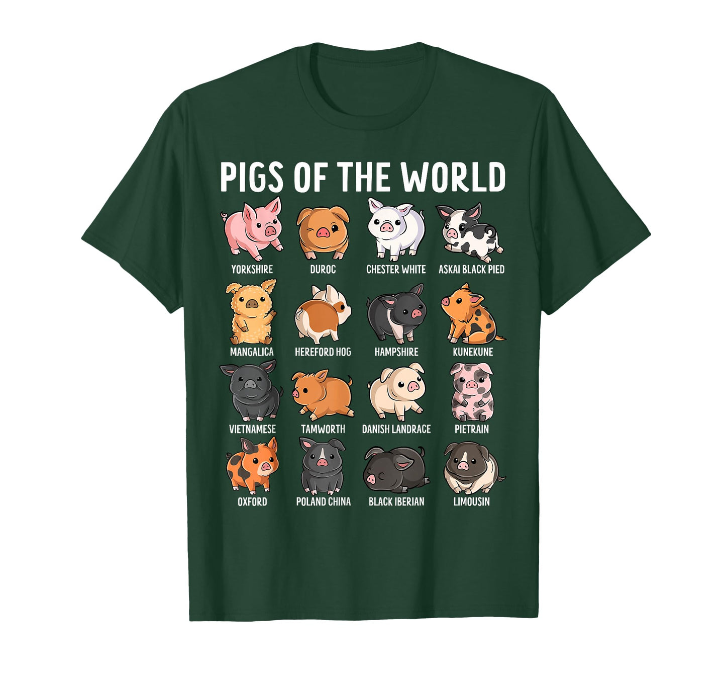 Pigs of The World Cute Farm Animal Lover Pig Breeds T-Shirt