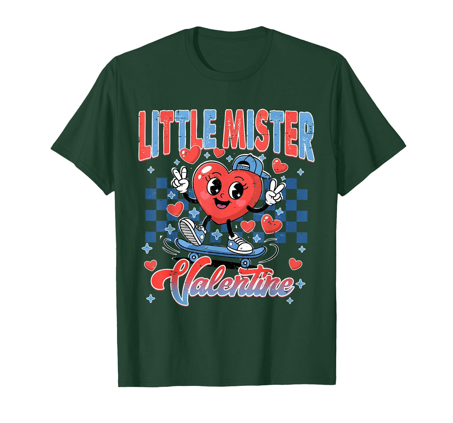 Retro Checkered Little Mister Valentine Skating Heart Boys T-Shirt