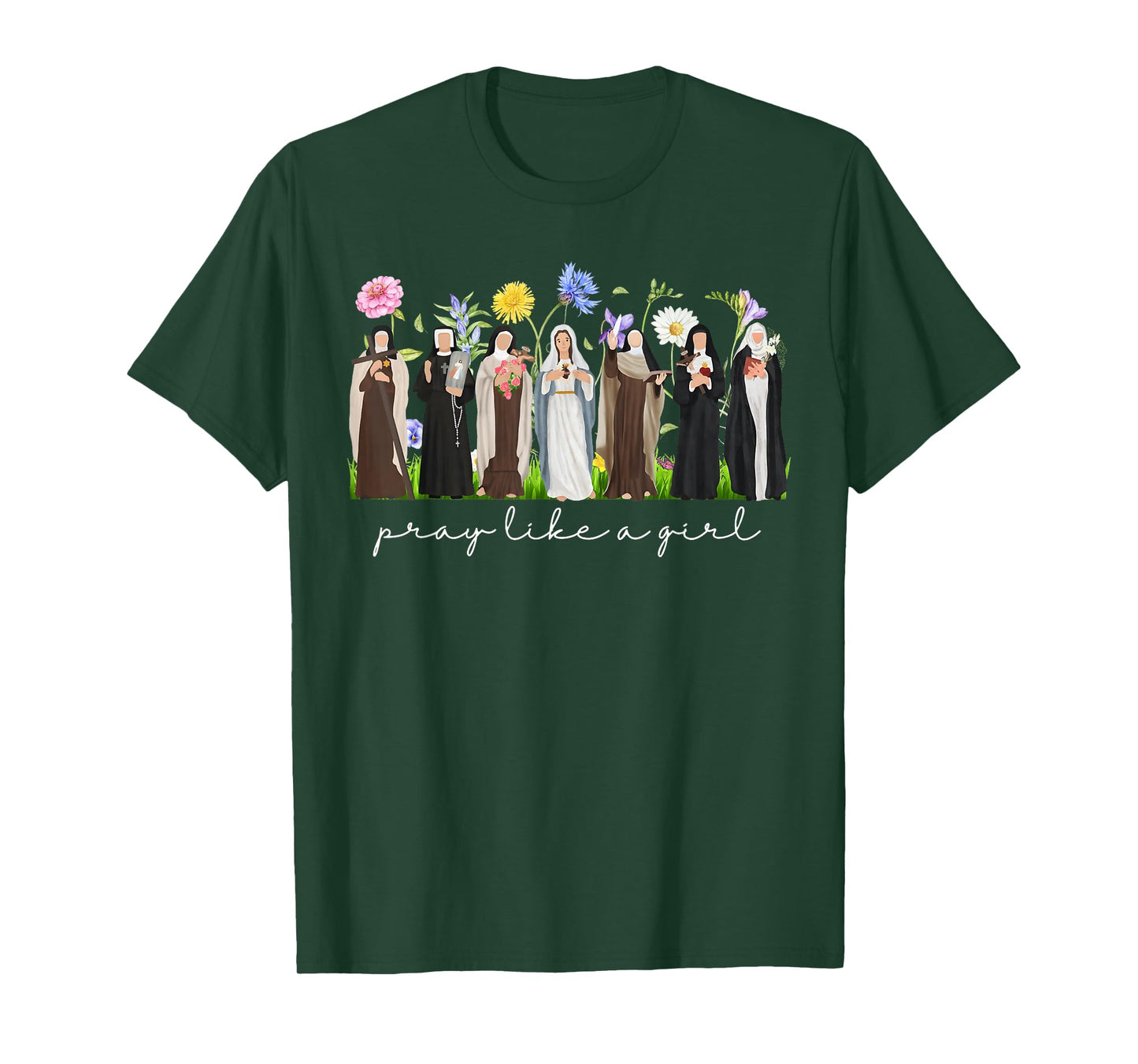 Pray Like A Girl Female Saints Catholic Christian Religious T-Shirt