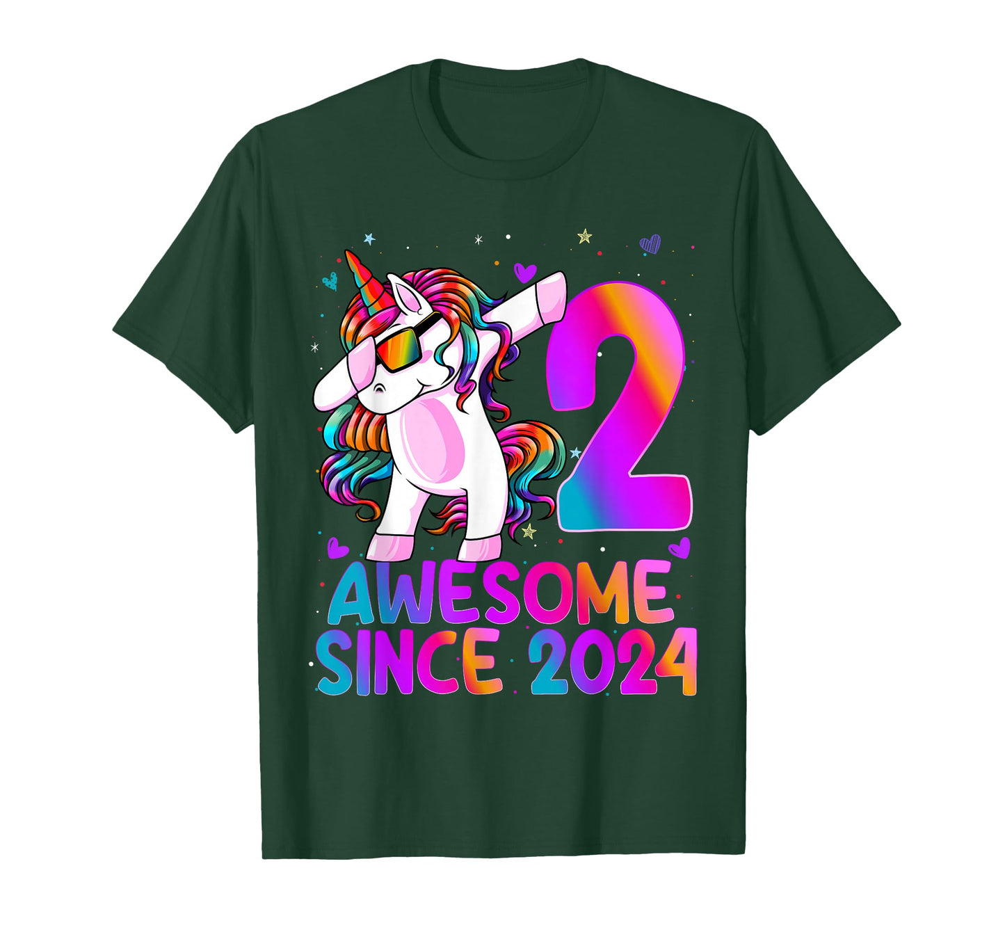 2 Year Old Girl Awesome Since 2024 Unicorn 2nd Birthday Girl T-Shirt