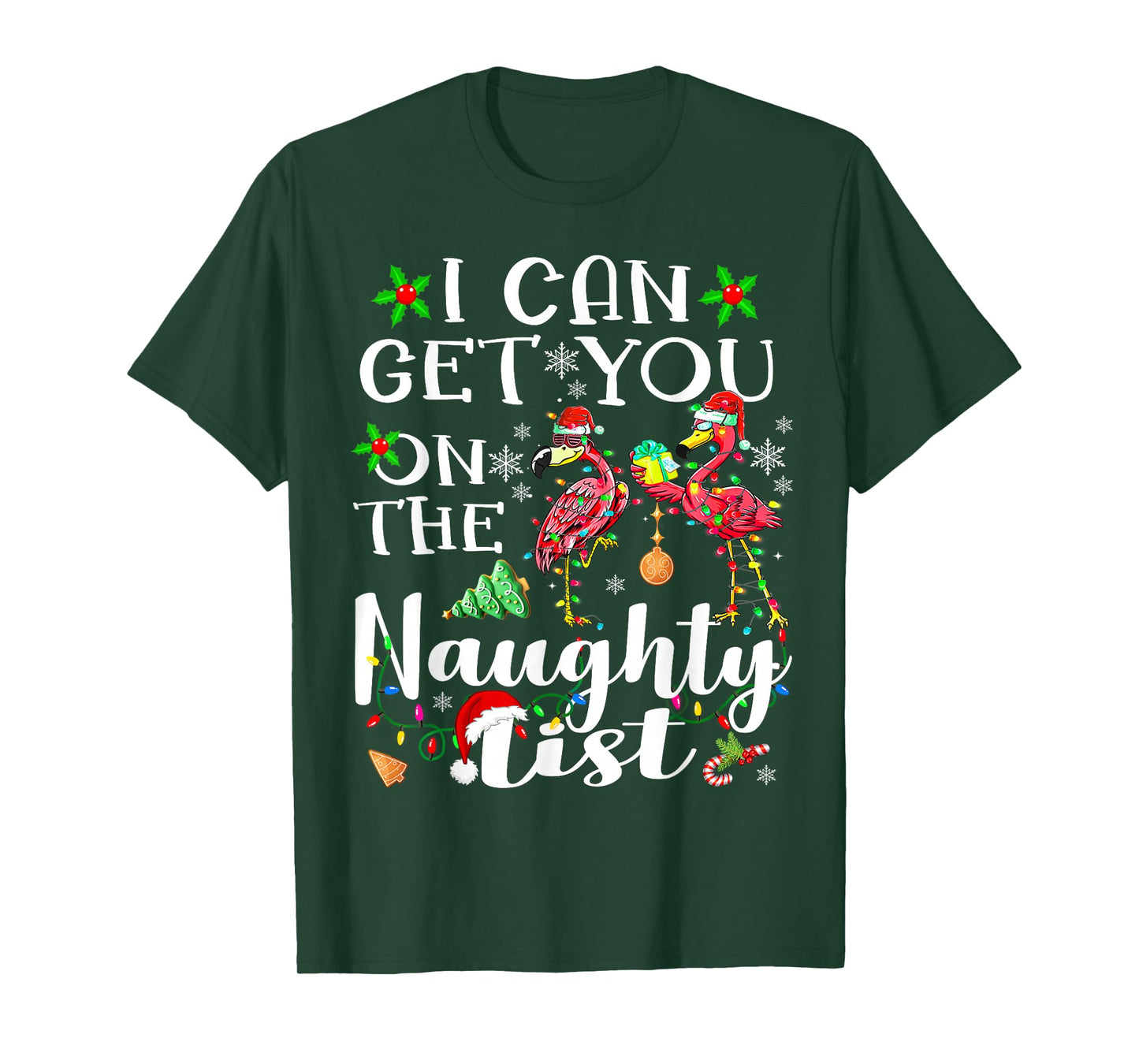 I Can Get You On The Naughty List Flamingo Christmas Lights T-Shirt