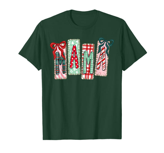 Mama Coquette Bow Xmas Pajamas Holiday Merry Christmas Mom T-Shirt