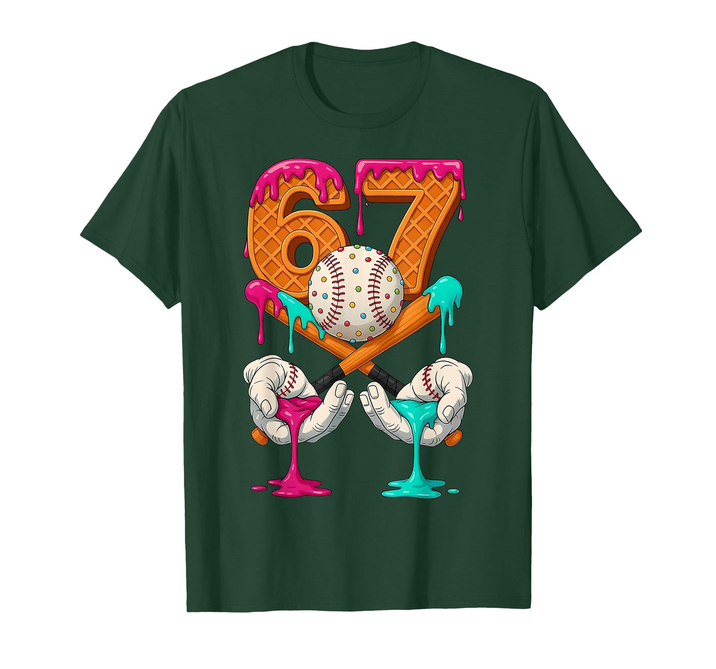 6 7 Ice Cream Drip Baseball Number 67 Player Boy Girl Kids T-Shirt