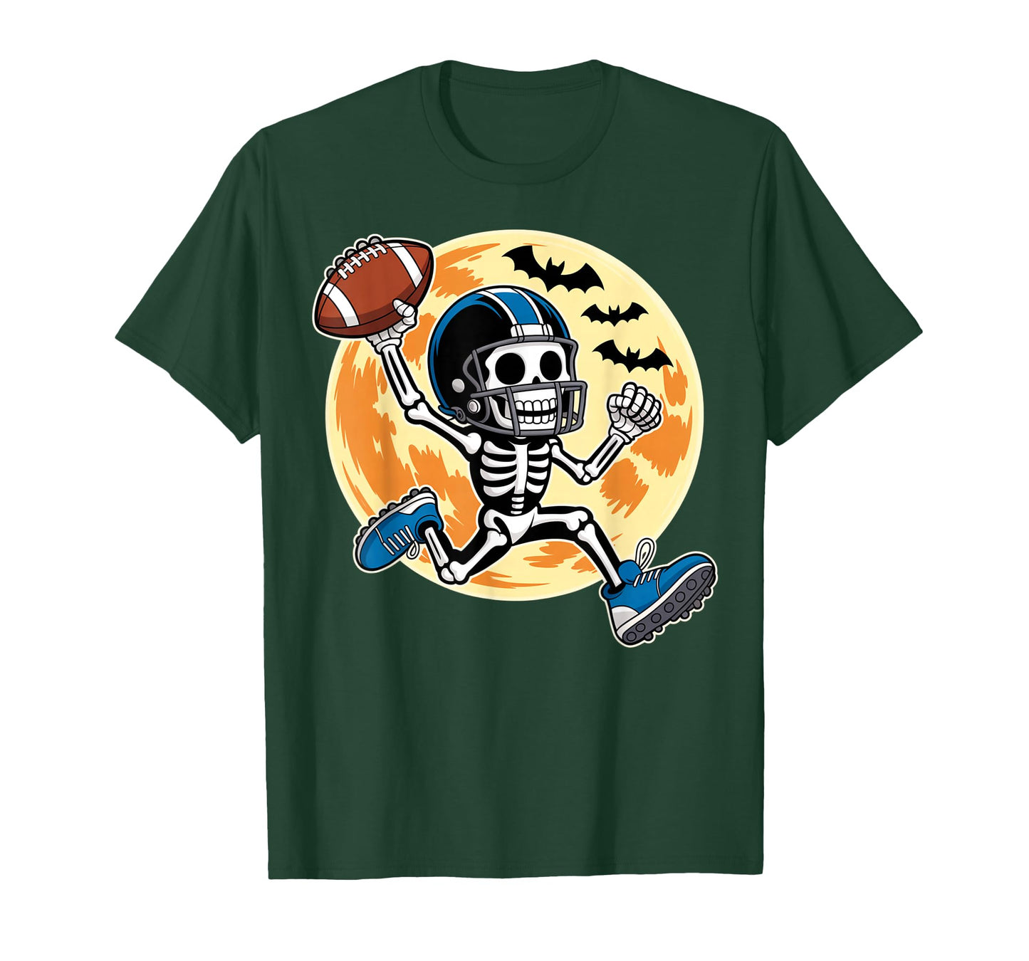 Halloween Skeleton Player Football Spooky for Teens Boys Men T-Shirt