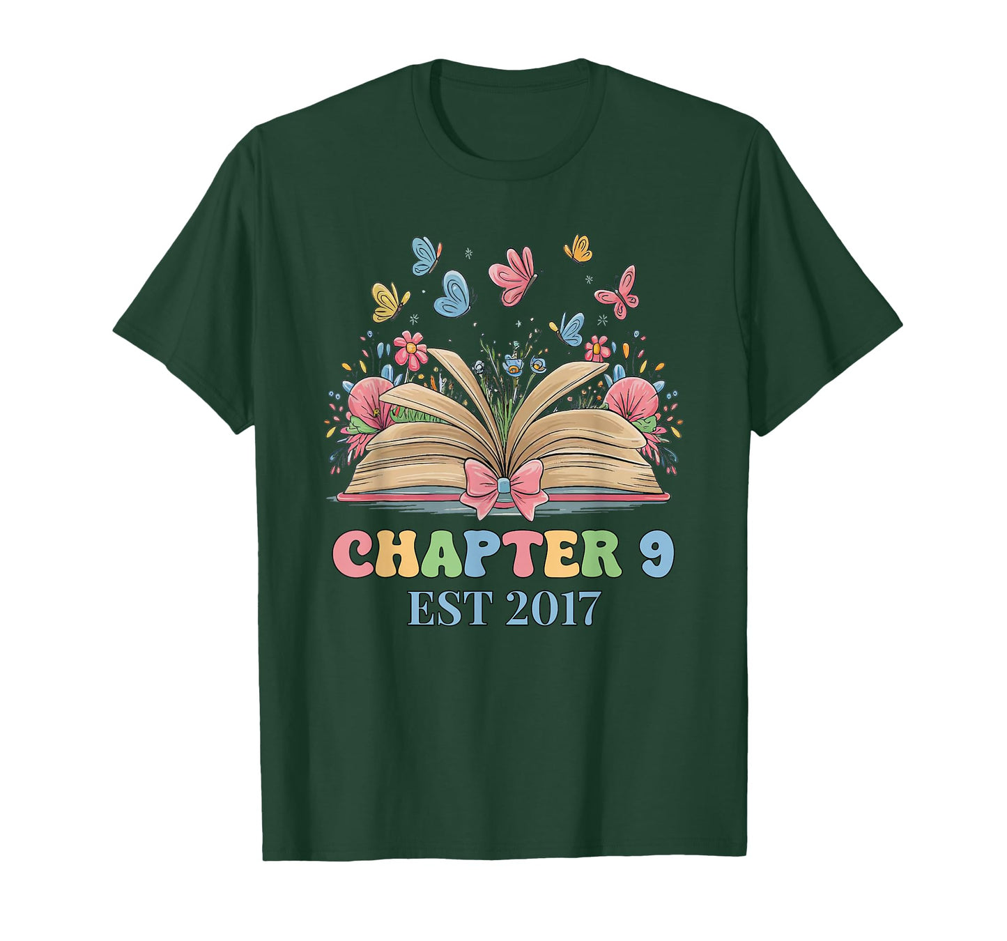 Chapter 9 Years Old 9th Birthday Butterfly Bow Book Lover T-Shirt