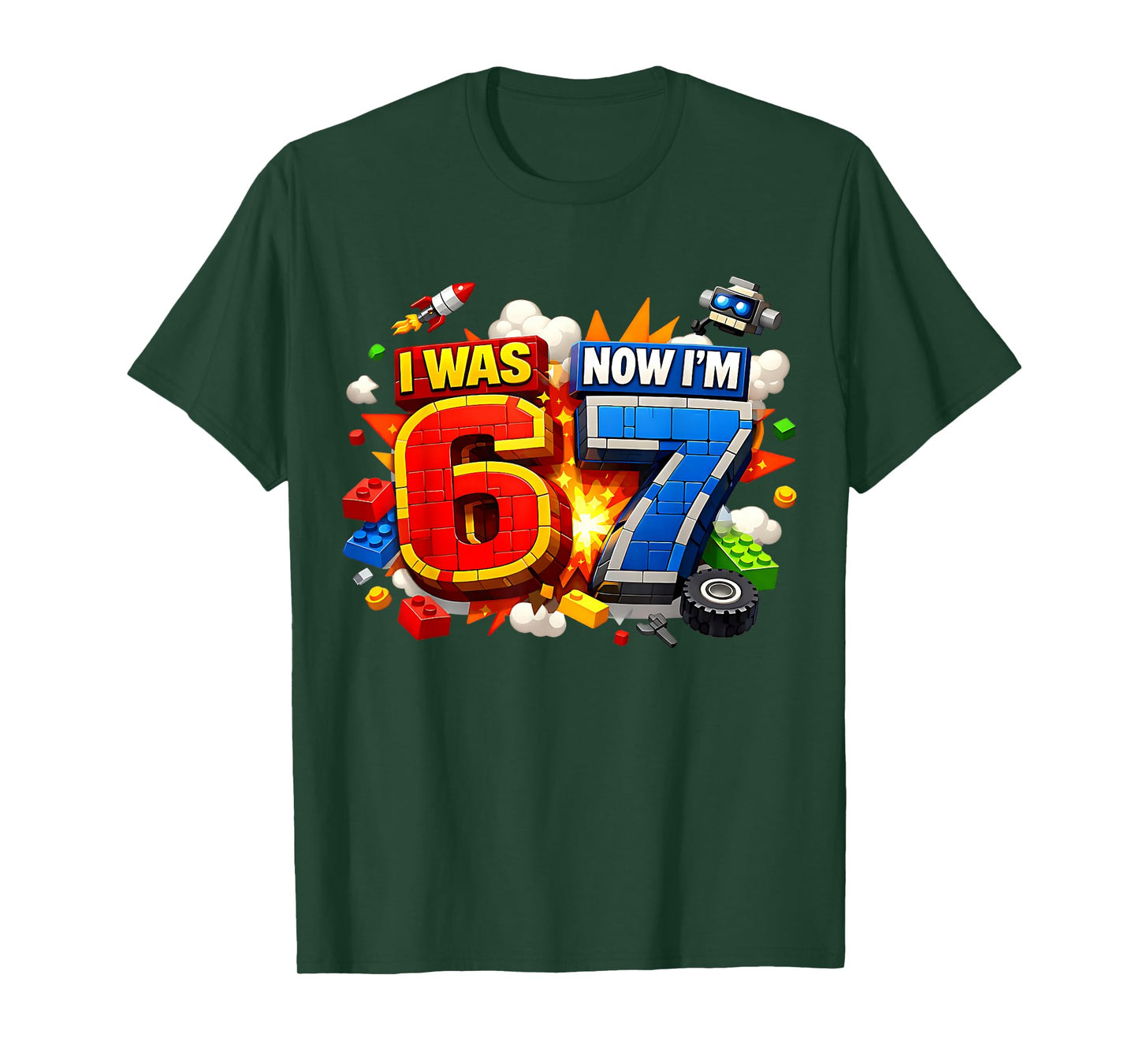 I was 6 Now I'm 7 Birthday 67 Meme Building Brick Kids T-Shirt