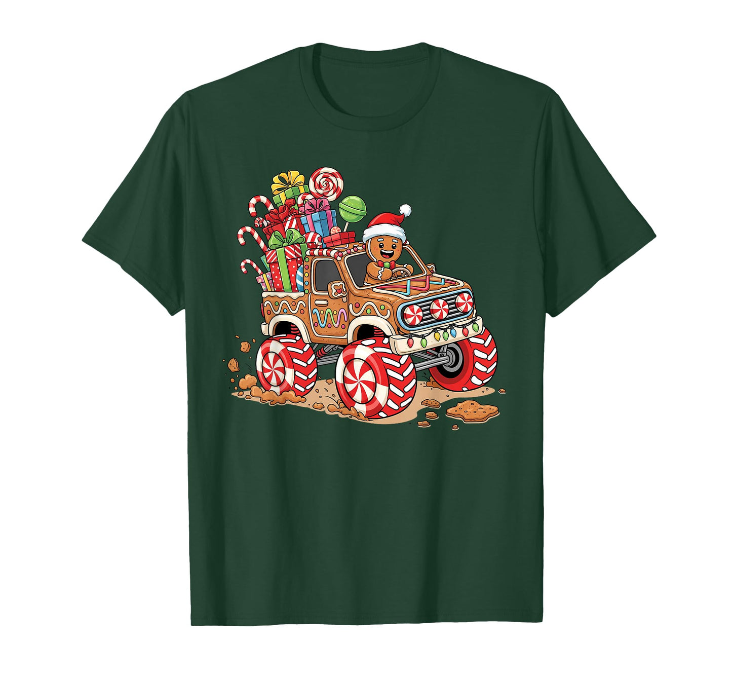 Monster Truck Gingerbread Man Funny Christmas Baking T-Shirt