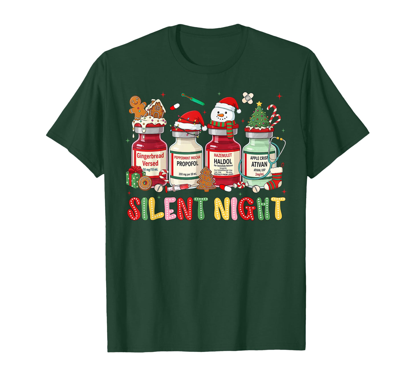 Silent Night Medical Christmas Humor for Nurses ICU RN T-Shirt