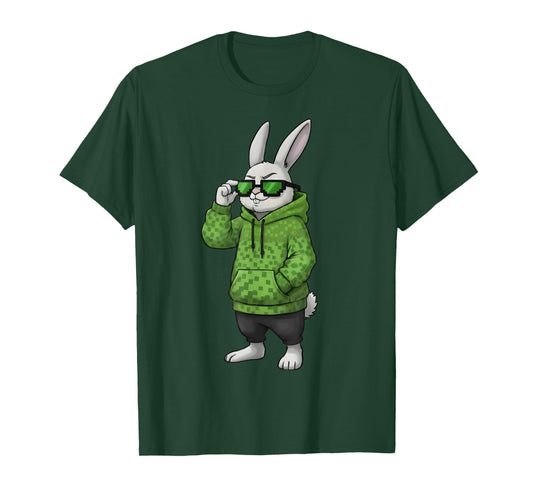 Bunny Sunglasses Cap Cool Rabbit Pixel Easter Day Boys Kids T-Shirt