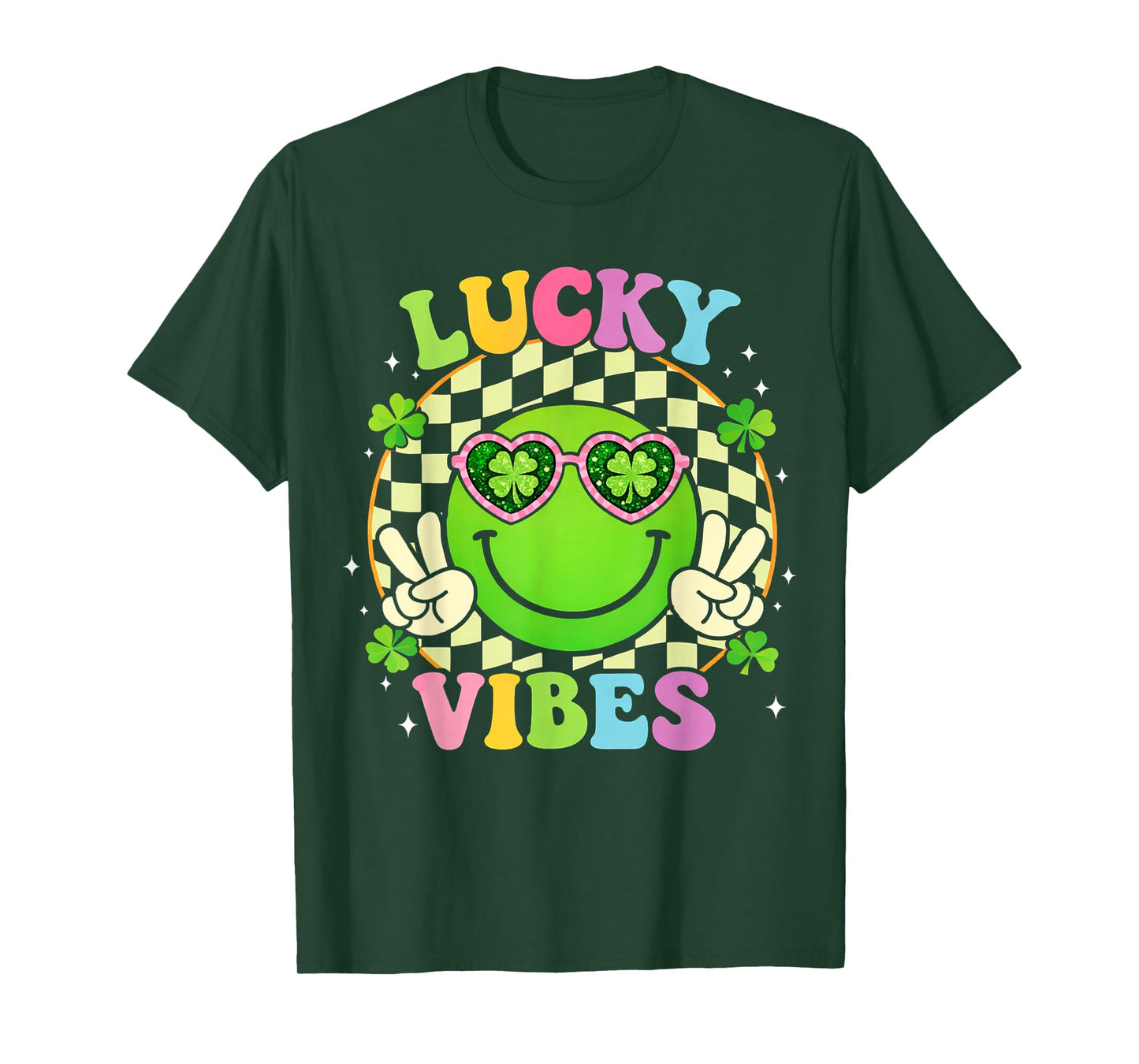 Groovy St Patricks Day Lucky Vibes Shamrock Women Girls Kids T-Shirt