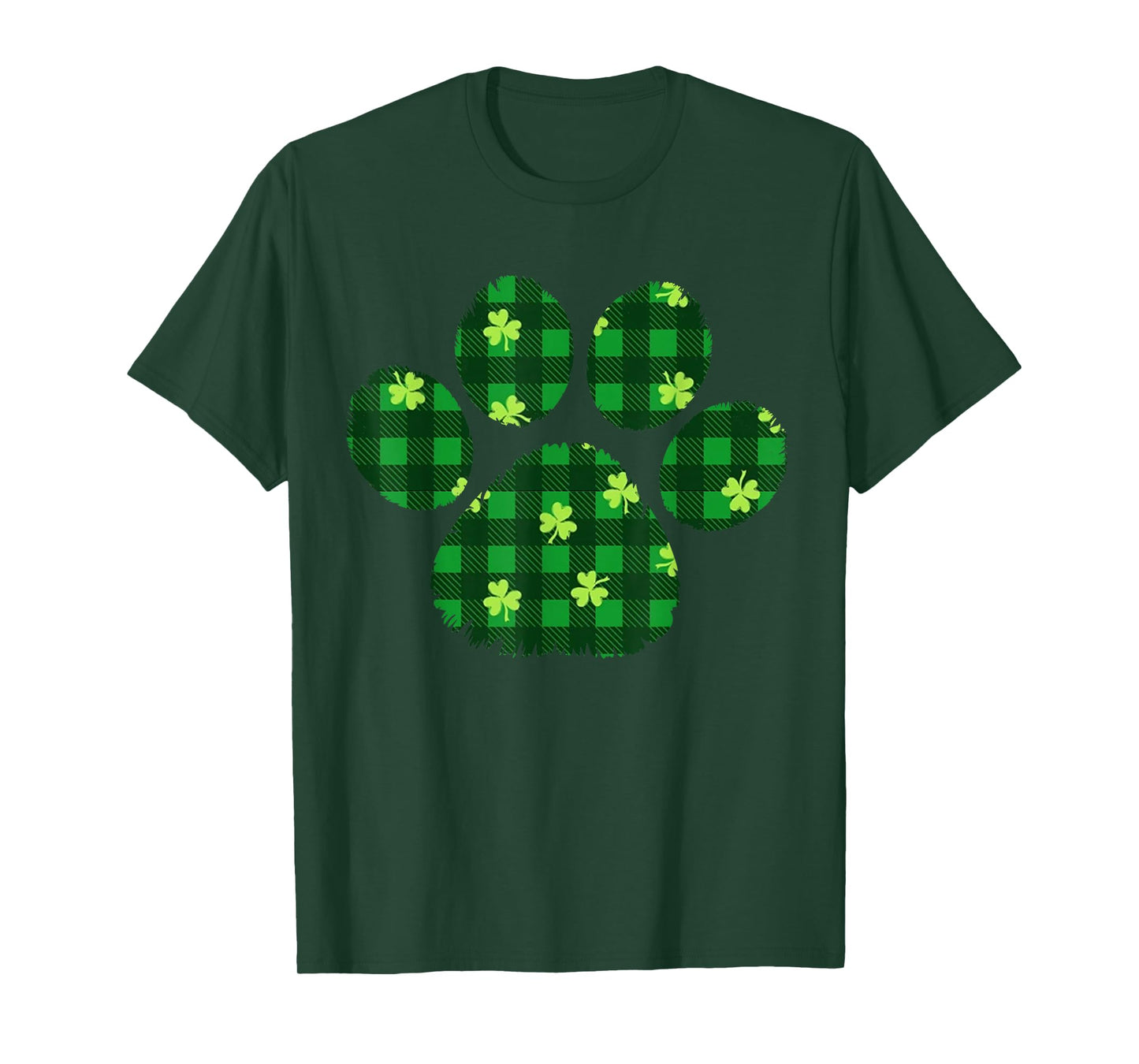 Paw Print Dog Owner Lover Green Plaid Patricks Day Shamrock T-Shirt