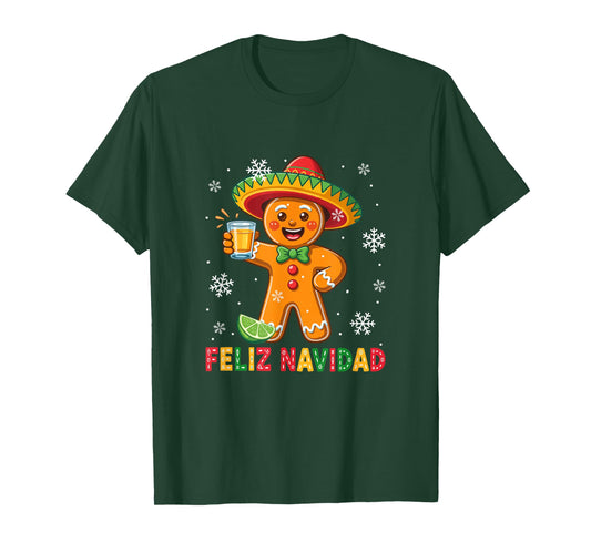 Feliz Navidad Christmas Mexixcan Funny Gingerbread Drinker T-Shirt