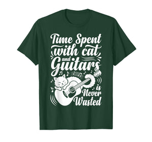 Time Spent with Cats and Guitars is Never Wasted Saying T-Shirt