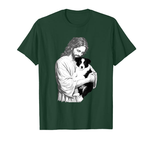 Funny Jesus Border Collie Dog Christian Faith Graphic T-Shirt