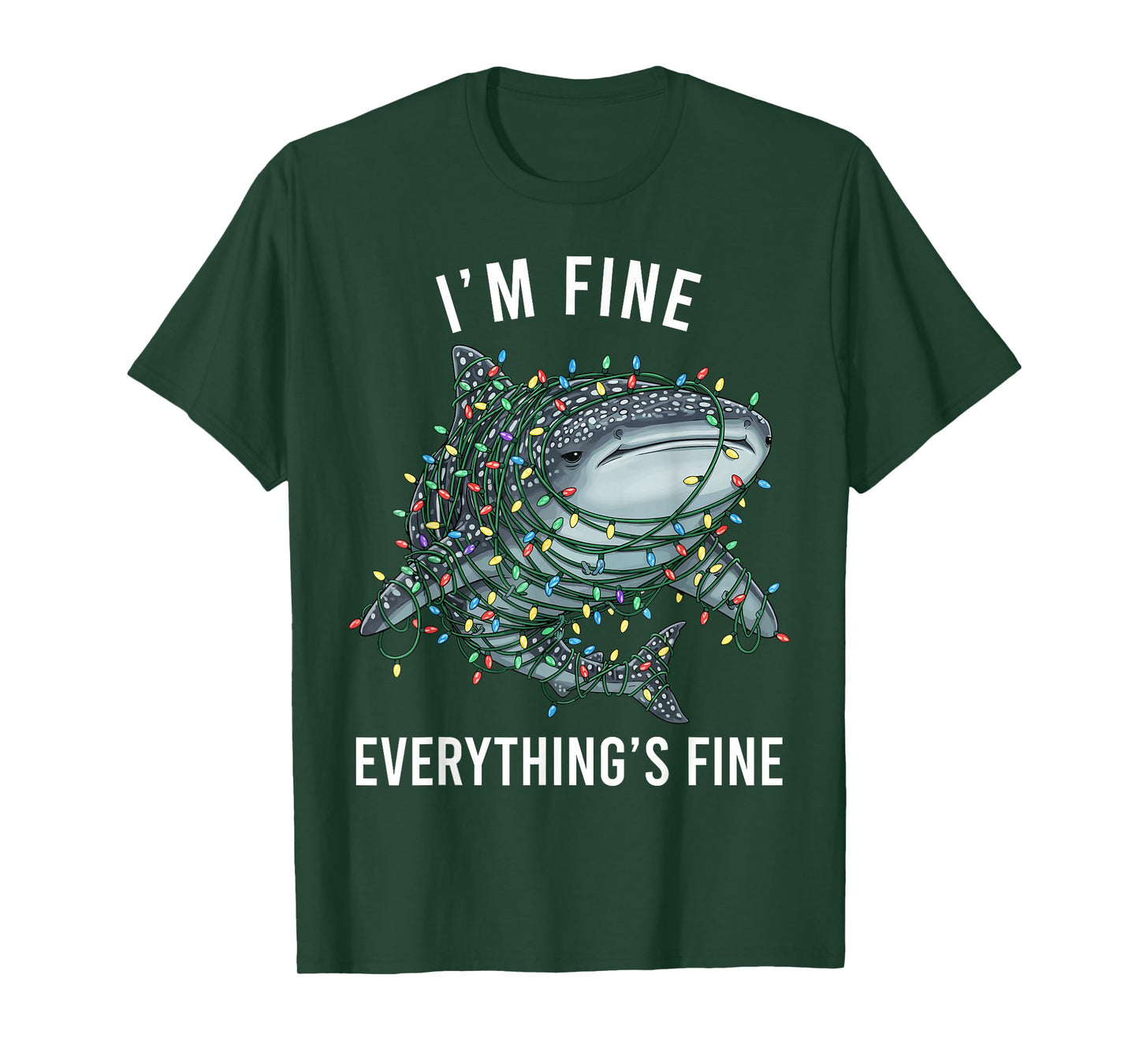 Whale Shark Christmas I'm Fine Everything is Fine T-Shirt
