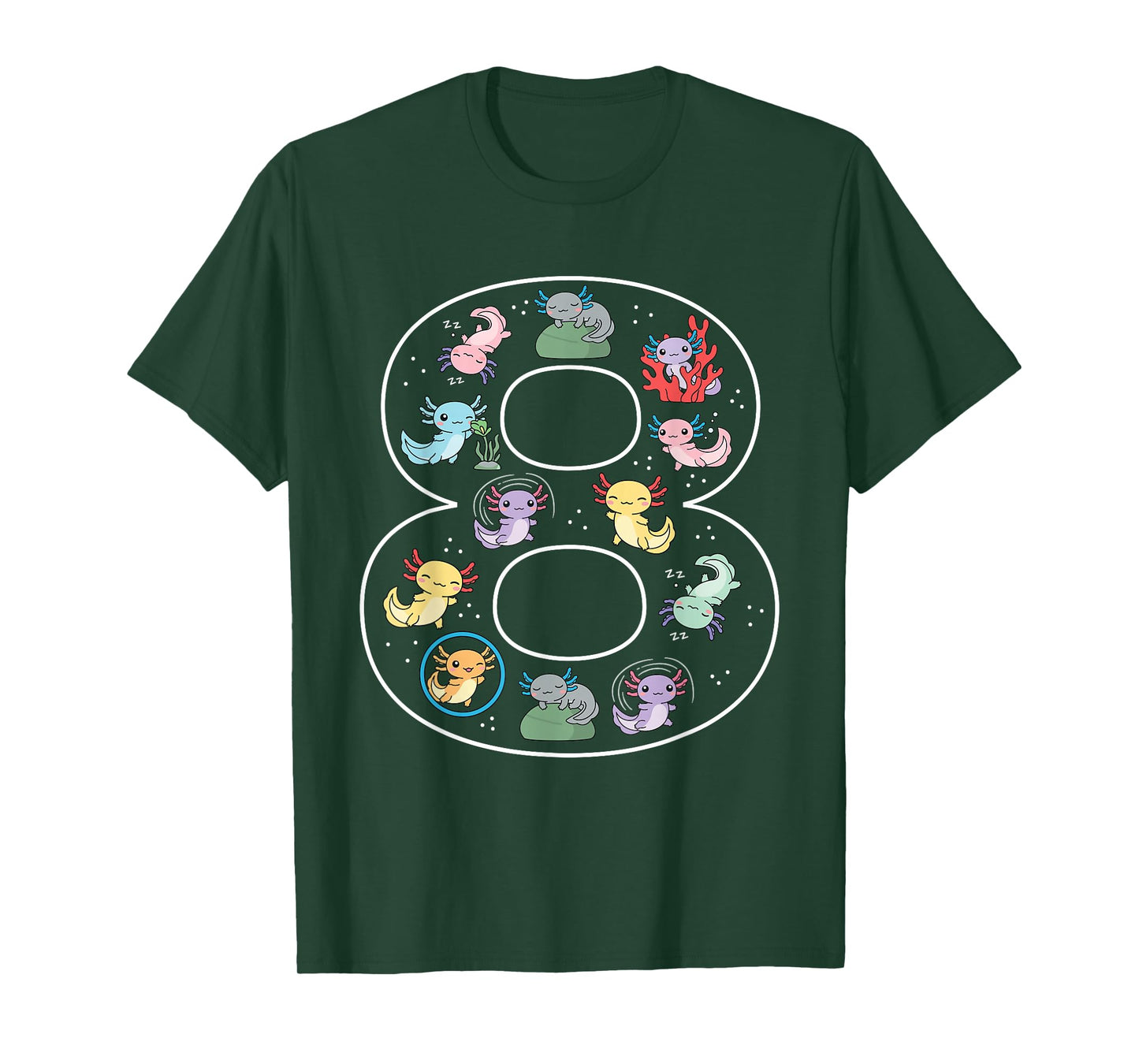 8th Birthday 8 Year Old Axolotl Boys Girls Cute T-Shirt