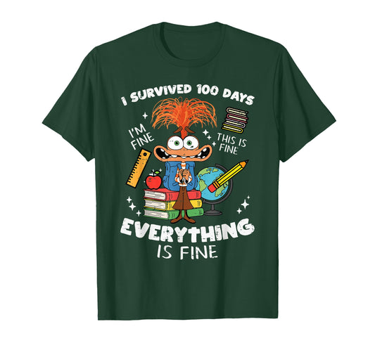 Survived 100 Days Im is Fine Anxiety 100th Day School Kids T-Shirt