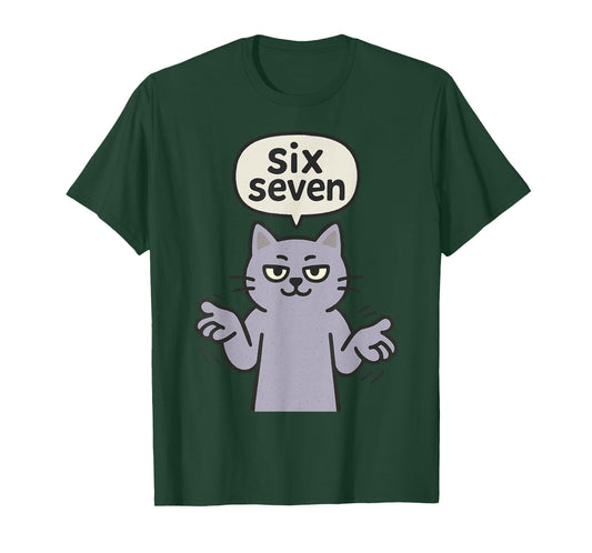 67 Six Seven 6-7 Cat - Funny Slang Gaming Brainrot Meme T-Shirt