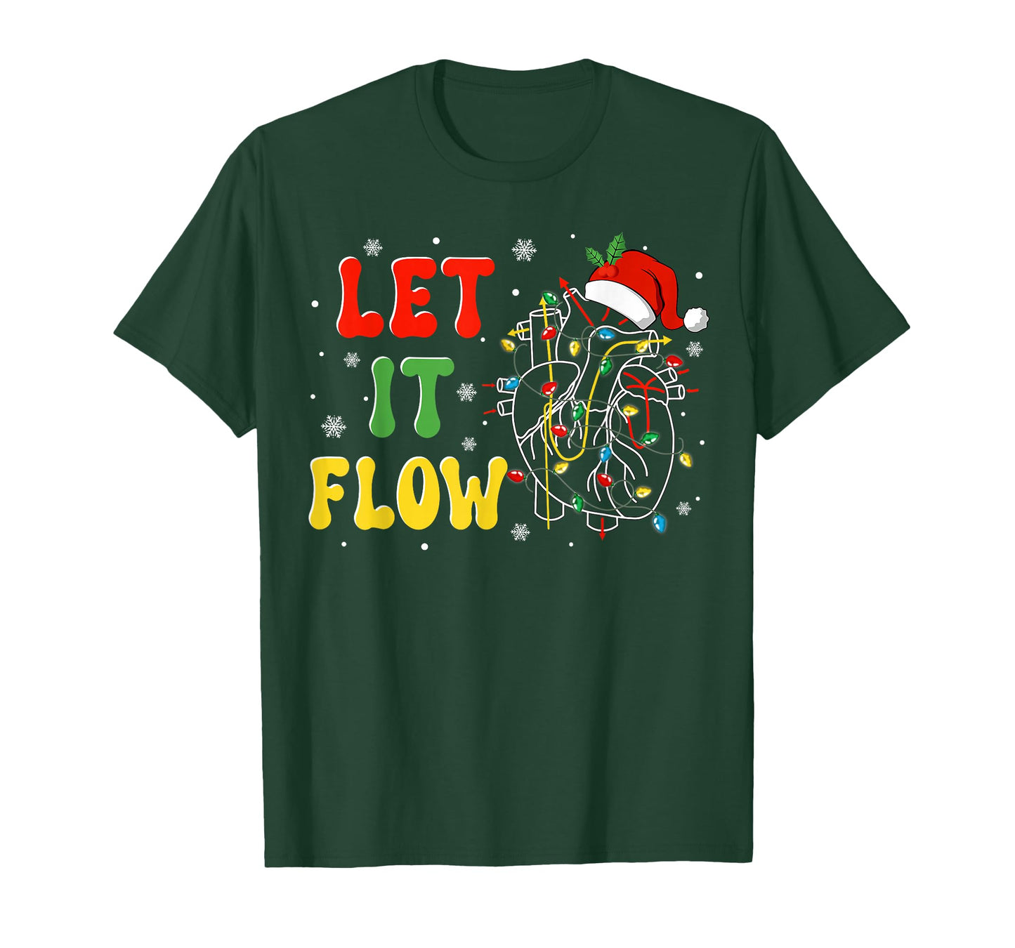 Funny Let It Flow Anatomy Heart Cardiac Nurse Santa Hat Xmas T-Shirt