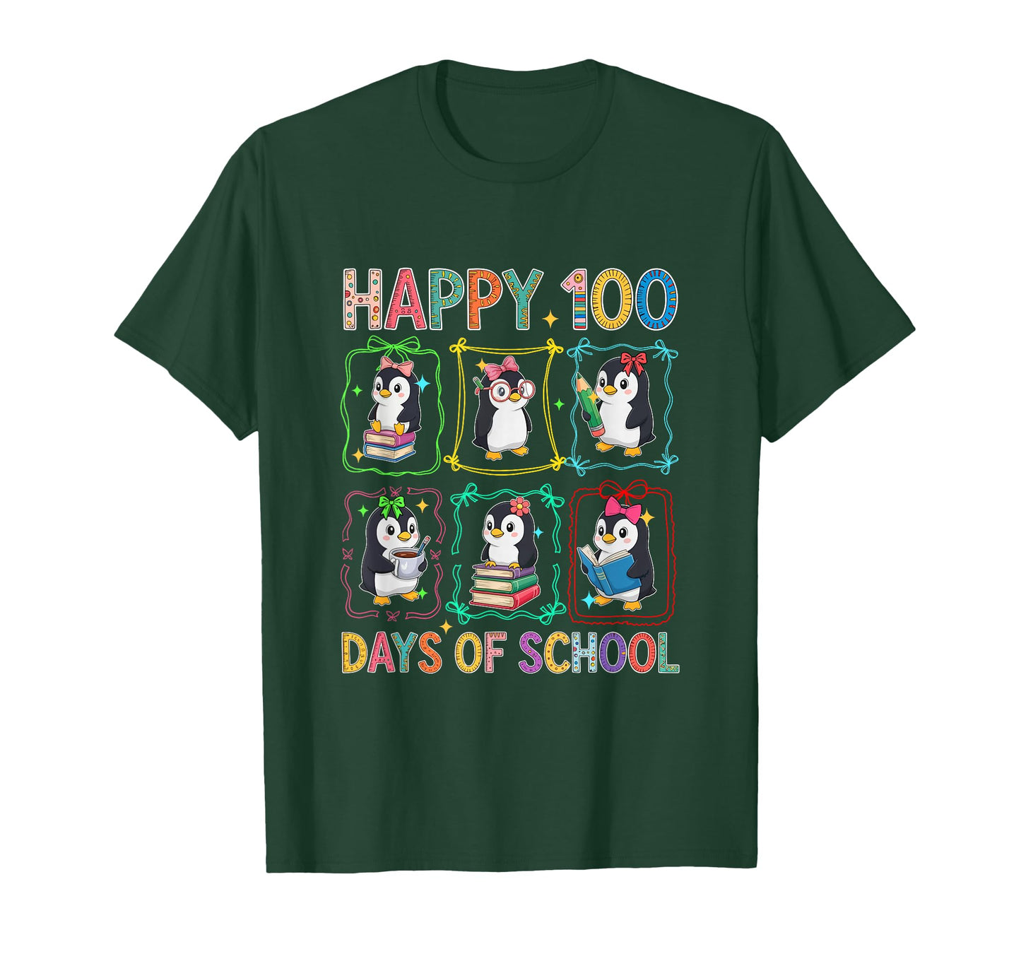 Happy 100 Days School Group Penguins Studying Students Kids T-Shirt