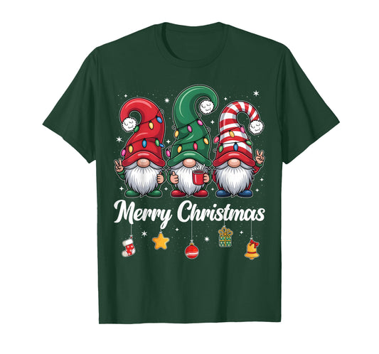 Cute Three Gnomes Merry Christmas Women Girls Kids Family T-Shirt