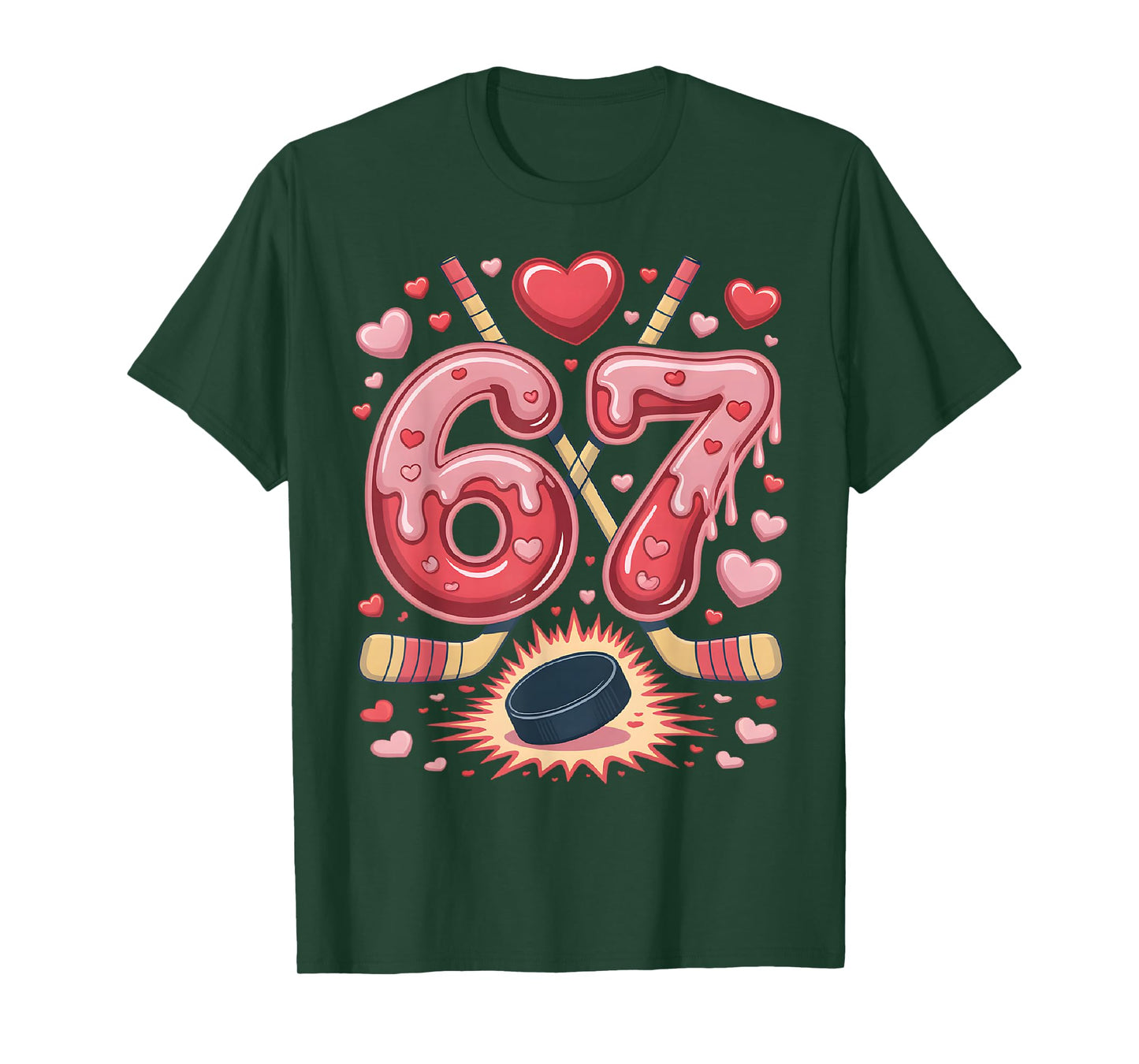 67 Valentine Hockey Heart Design Cute Ice Hockey Lovers T-Shirt