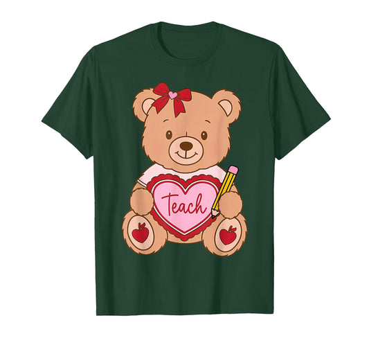 Teacher Bear Valentine Tech Valentines Day Girl Boy Teen Kid T-Shirt