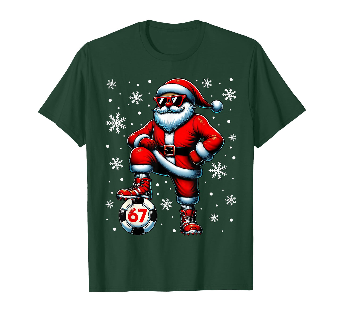 Funny Christmas Soccer Cool Santa Claus 6 7 Meme Teens T-Shirt