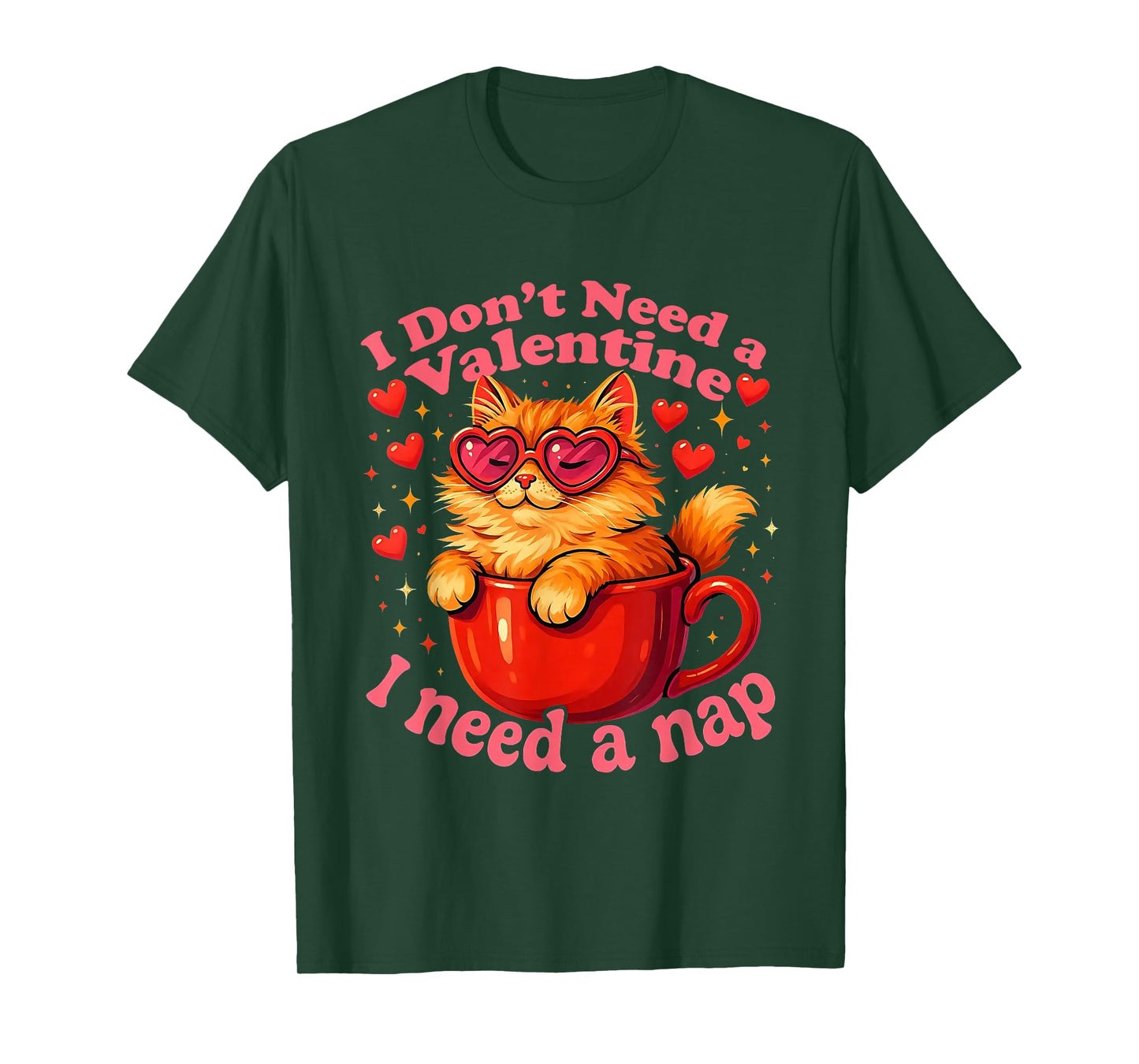 Valentine Cat Nap Funny Cozy Sleep Design T-Shirt