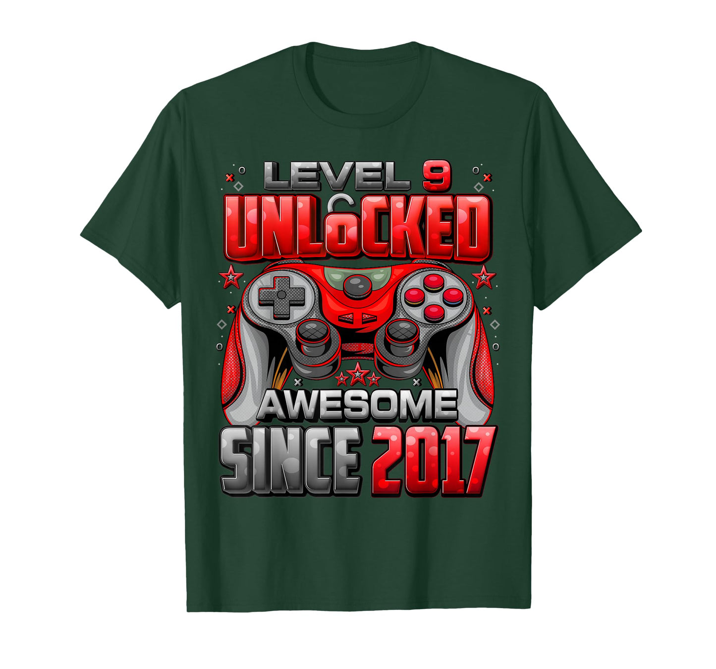 Level 9 Unlocked Awesome Since 2017 9th Birthday Gaming T-Shirt
