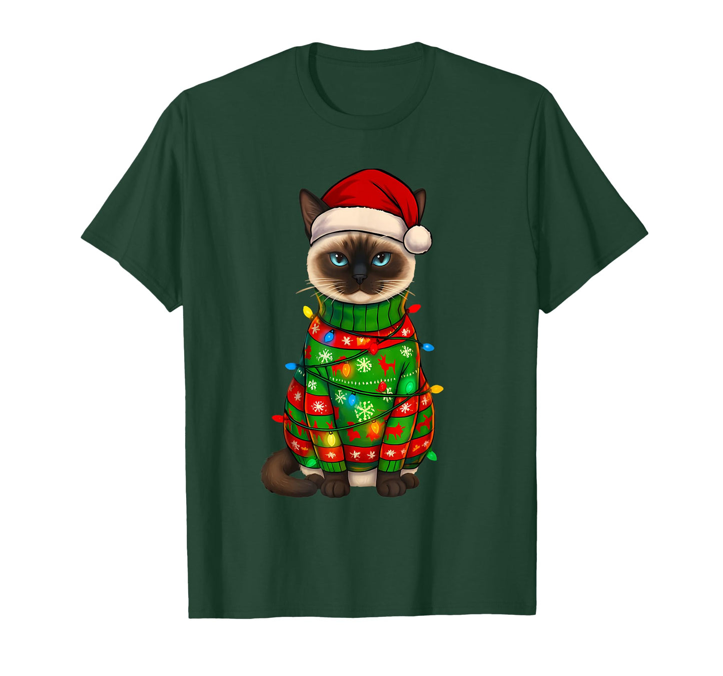 Siamese Cat Christmas Lights Funny Santa Holiday Cats T-Shirt