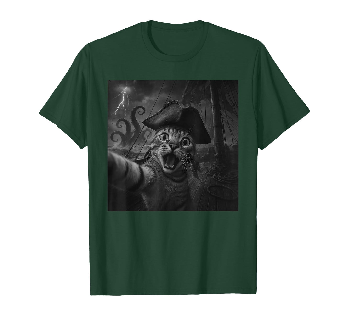 Cat Selfie with Kraken Octopus Funny Meme Men Women Kids T-Shirt