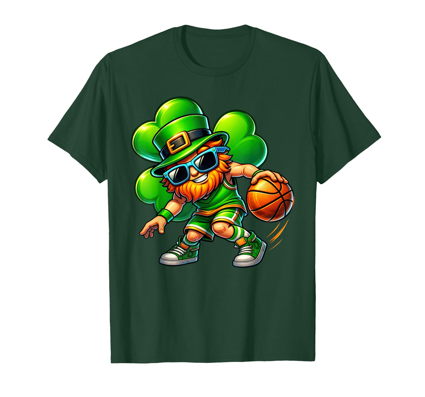 Funny Leprechaun Playing Basketball Men Kid Boys Patrick Day T-Shirt