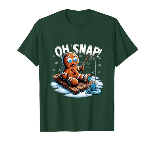 Oh Snap Gingerbread Man Fishing Christmas Fisher Men T-Shirt