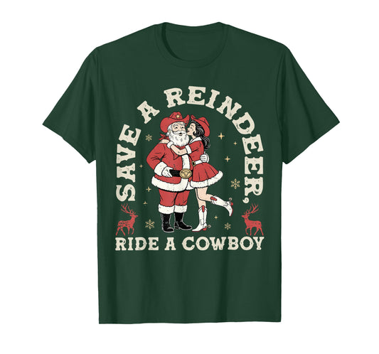 Save Reindeer Santa Ride Cowboy Christmas Country Western T-Shirt