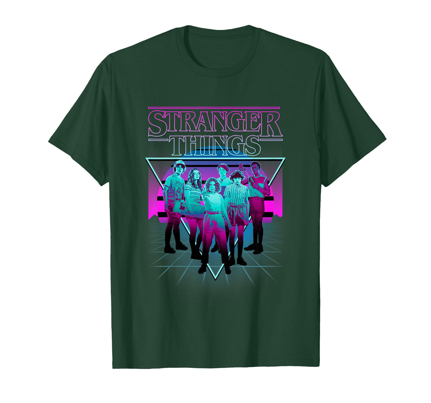 Stranger Things Group Shot Neon Triangle T-Shirt