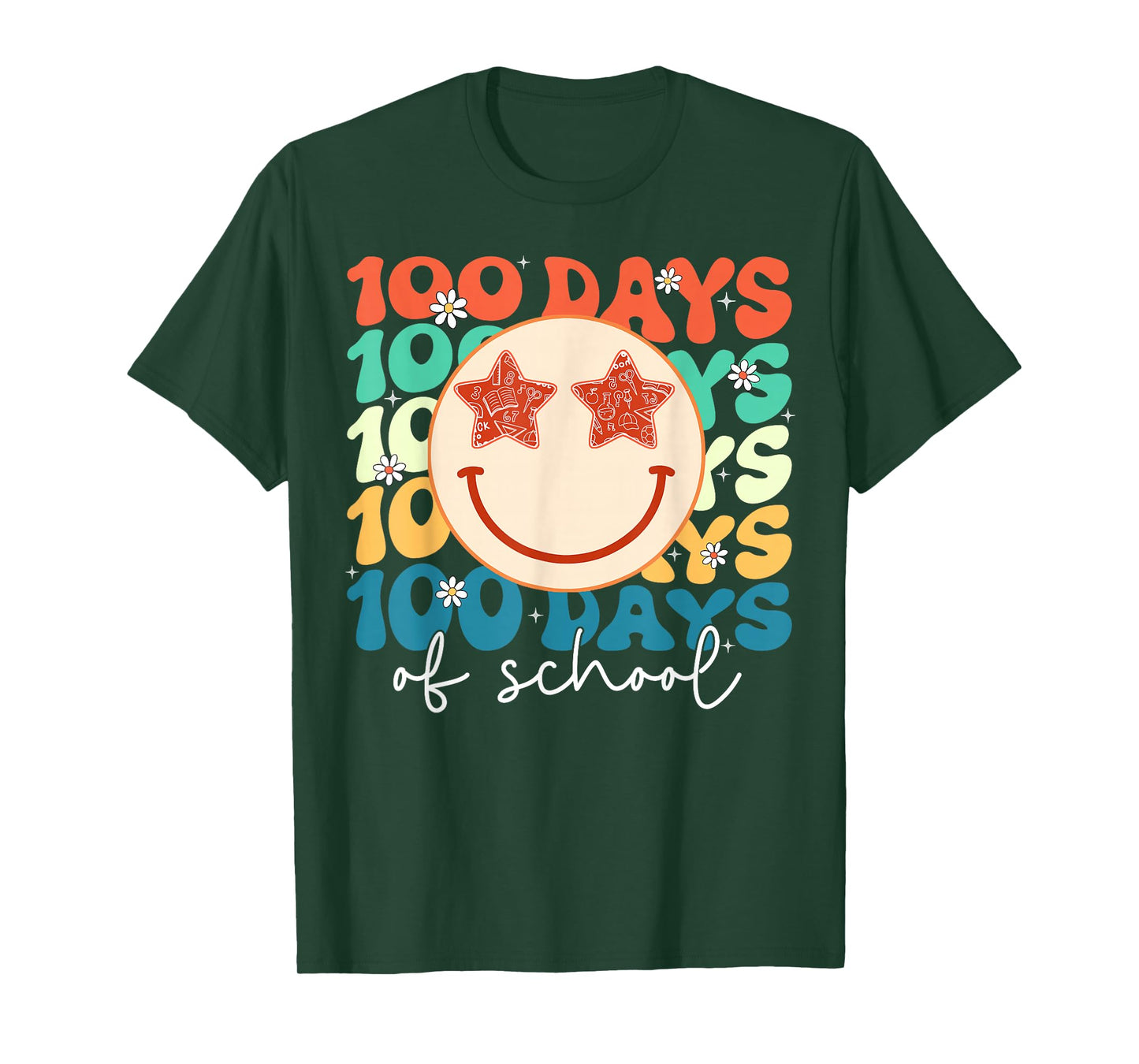 100 Days of School Groovy Smile Face 100th Day Teacher Kid T-Shirt