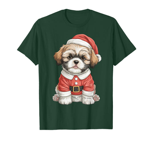 Cute Christmas Shih Tzu Santa Dog Lover T-Shirt