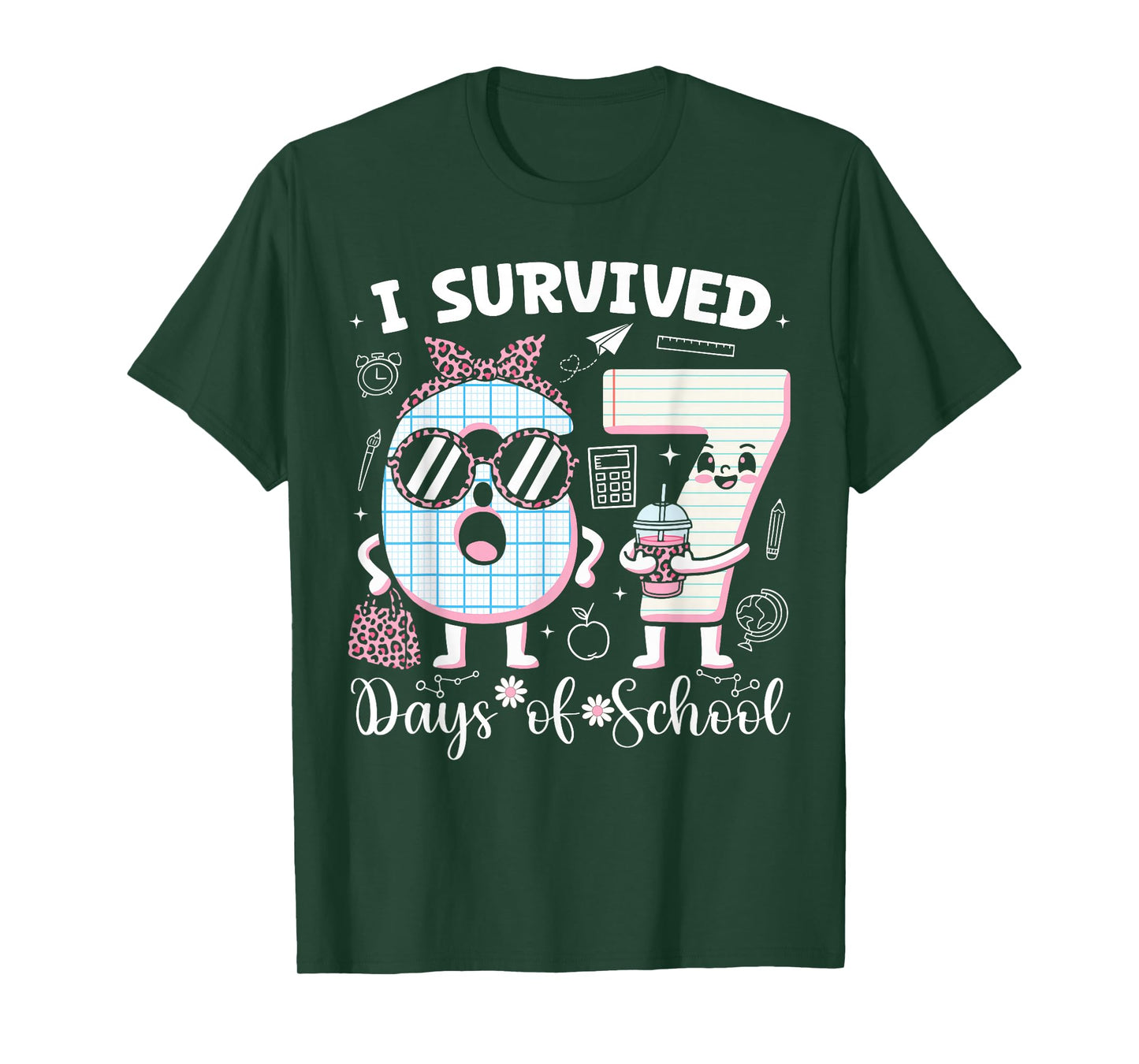 I Survived 67 Days of School Teacher Student Leopard Coffee T-Shirt