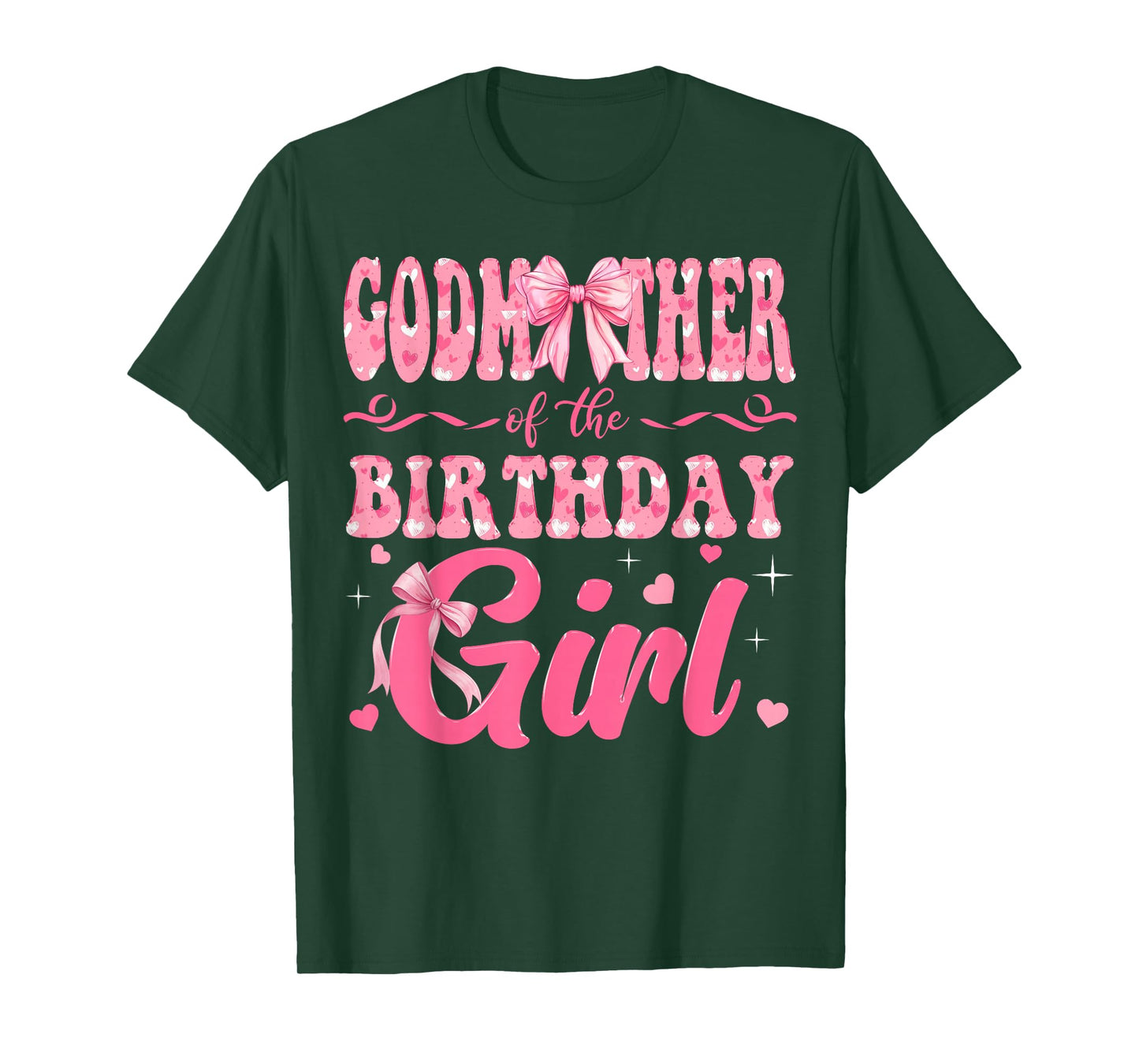 Godmother of The Birthday Girl Family Pink Coquette Bow T-Shirt